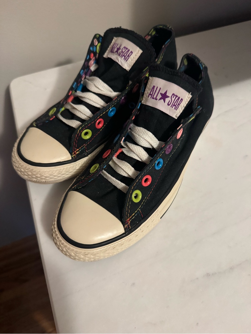 Converse Black Low-Top Sneakers with Multicolor Eyelets